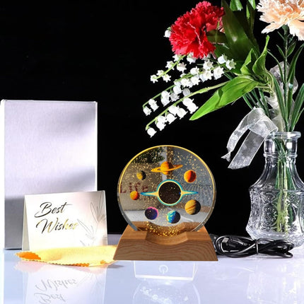 One94Store 3D Engraved Deer Crystal Globe Lamp | USB LED Night Light with Wooden Base | Creative 6 cm Crystal Ball Table Lamp for Bedroom, Home, Office Décor & Gifting (Warm White)