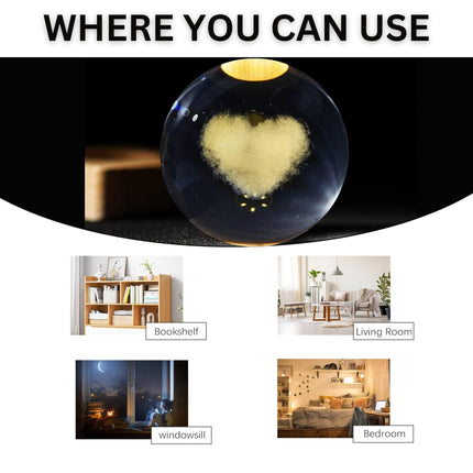 One94Store 3D Engraved Deer Crystal Globe Lamp | USB LED Night Light with Wooden Base | Creative 6 cm Crystal Ball Table Lamp for Bedroom, Home, Office Décor & Gifting (Warm White)