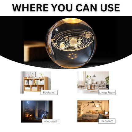 One94Store 3D Engraved Deer Crystal Globe Lamp | USB LED Night Light with Wooden Base | Creative 6 cm Crystal Ball Table Lamp for Bedroom, Home, Office Décor & Gifting (Warm White)