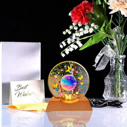 One94Store 3D Engraved Deer Crystal Globe Lamp | USB LED Night Light with Wooden Base | Creative 6 cm Crystal Ball Table Lamp for Bedroom, Home, Office Décor & Gifting (Warm White)