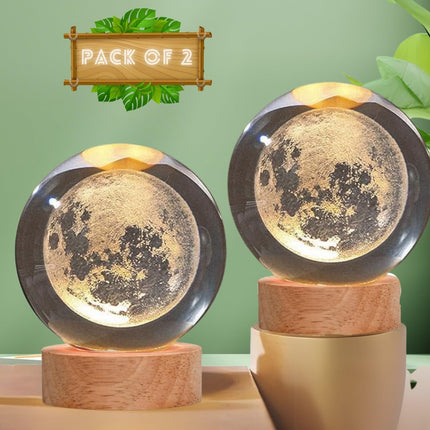 One94Store 3D Engraved Deer Crystal Globe Lamp | USB LED Night Light with Wooden Base | Creative 6 cm Crystal Ball Table Lamp for Bedroom, Home, Office Décor & Gifting (Warm White)