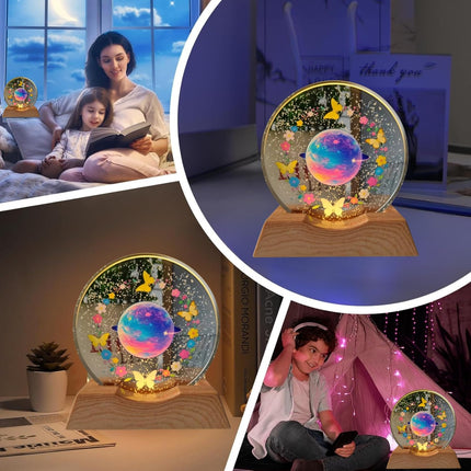 One94Store 3D Engraved Deer Crystal Globe Lamp | USB LED Night Light with Wooden Base | Creative 6 cm Crystal Ball Table Lamp for Bedroom, Home, Office Décor & Gifting (Warm White)