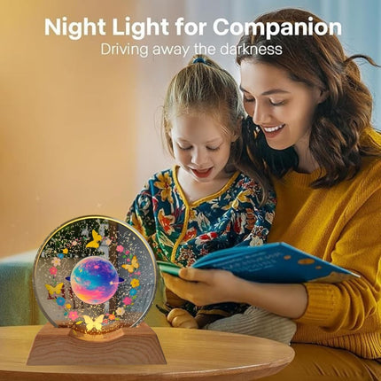 One94Store 3D Engraved Deer Crystal Globe Lamp | USB LED Night Light with Wooden Base | Creative 6 cm Crystal Ball Table Lamp for Bedroom, Home, Office Décor & Gifting (Warm White)