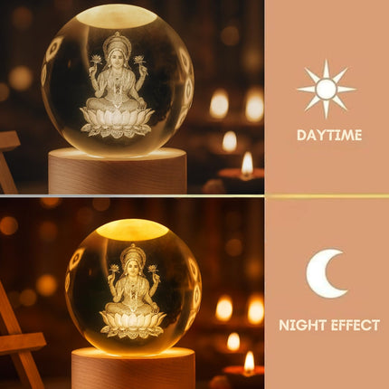 One94Store 3D Engraved Deer Crystal Globe Lamp | USB LED Night Light with Wooden Base | Creative 6 cm Crystal Ball Table Lamp for Bedroom, Home, Office Décor & Gifting (Warm White)