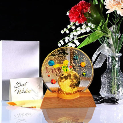 One94Store 3D Engraved Deer Crystal Globe Lamp | USB LED Night Light with Wooden Base | Creative 6 cm Crystal Ball Table Lamp for Bedroom, Home, Office Décor & Gifting (Warm White)