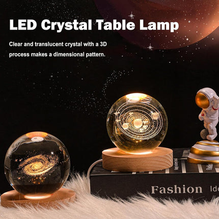 One94Store 3D Engraved Deer Crystal Globe Lamp | USB LED Night Light with Wooden Base | Creative 6 cm Crystal Ball Table Lamp for Bedroom, Home, Office Décor & Gifting (Warm White)